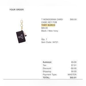 Tory Burch T MONOGRAM CARD CASE KEY FOB